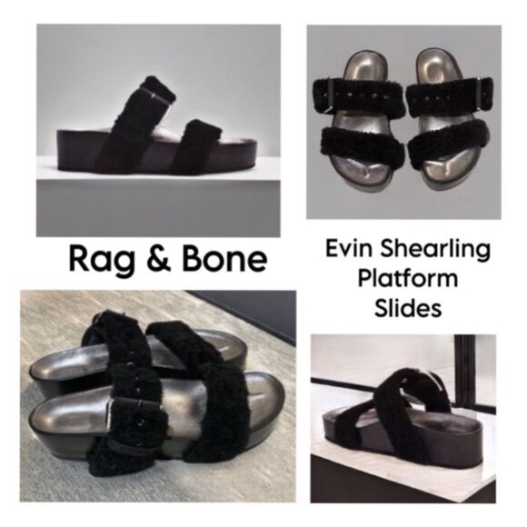 Rag & Bone Evin Shearling Platform Slides - Picture 1 of 16